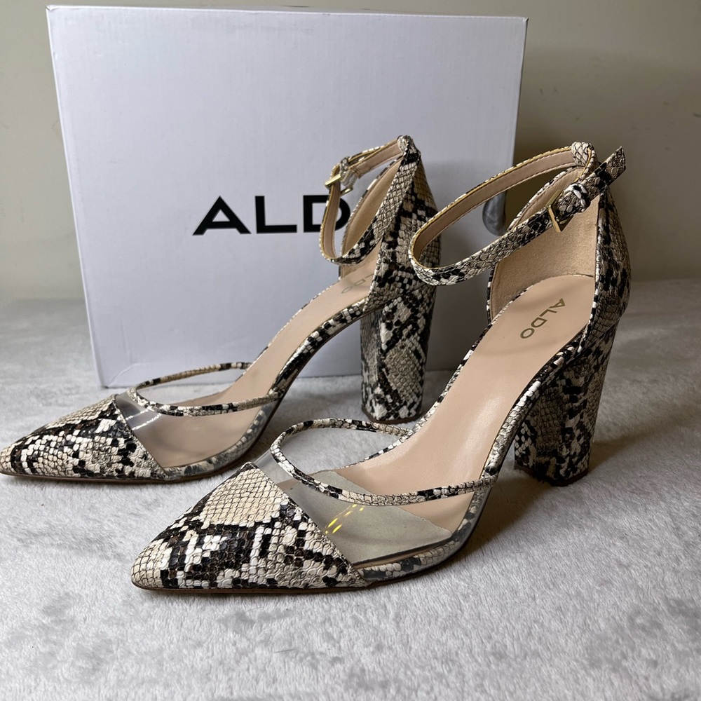 Aldo Snake Print High Heel Size 11 Ankle Strap Ladies Shoes